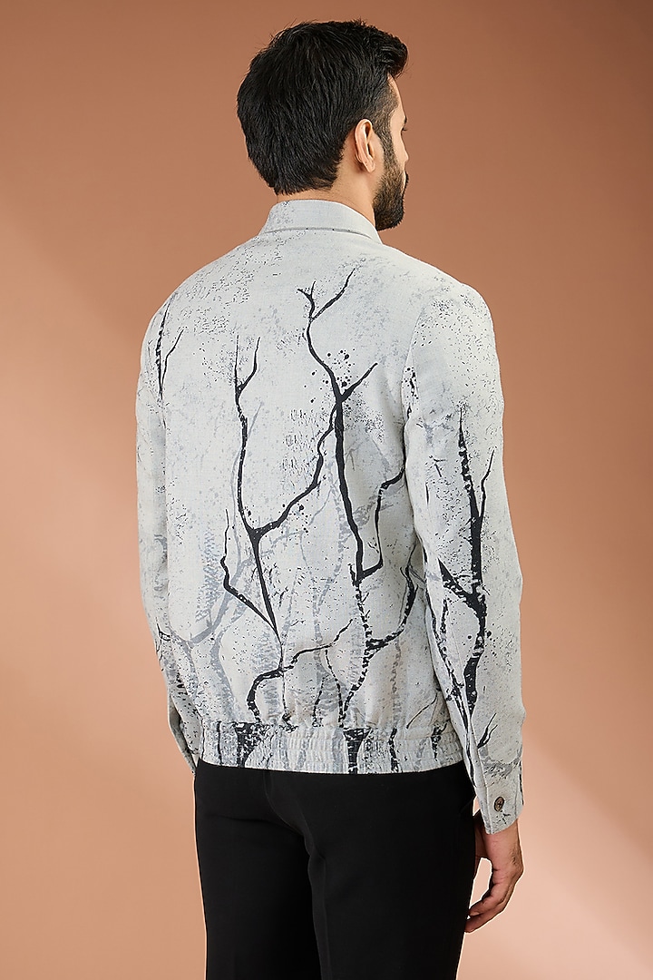 Grey Cotton Printed Jacket by Countrymade at Pernia's Pop Up Shop
