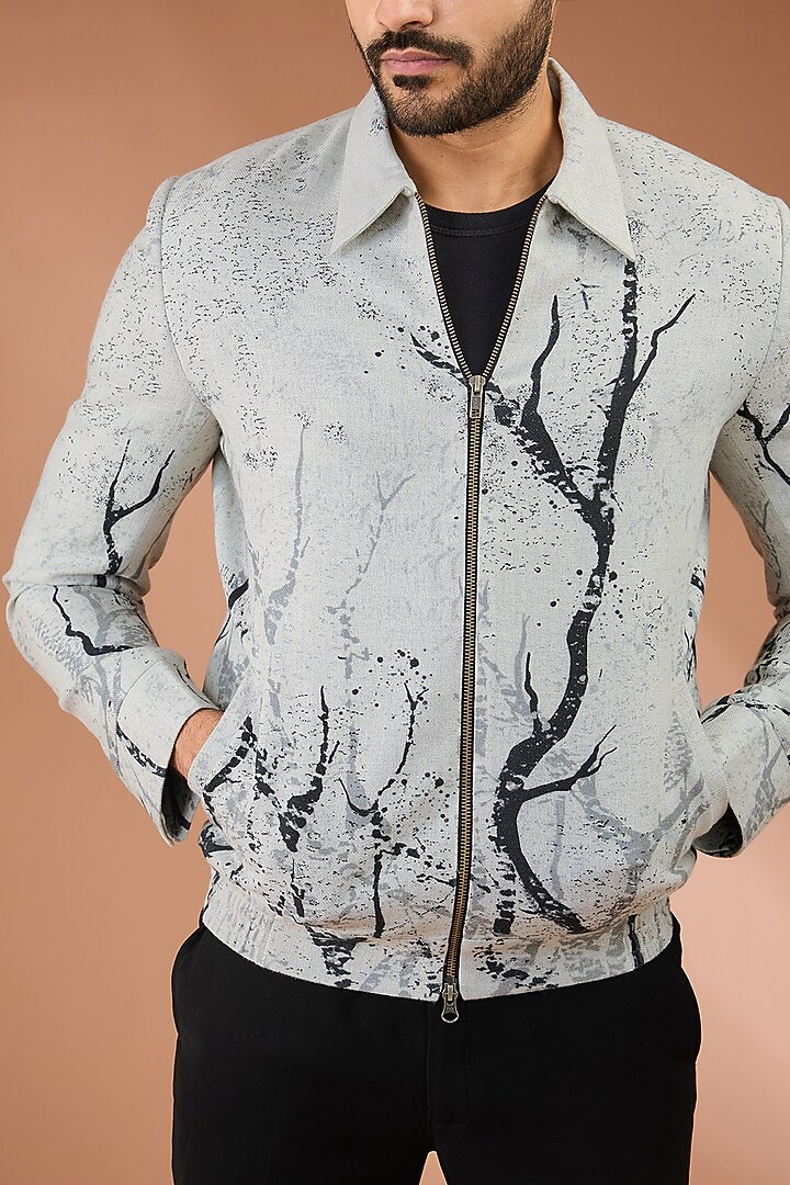 Grey Cotton Printed Jacket by Countrymade at Pernia's Pop Up Shop