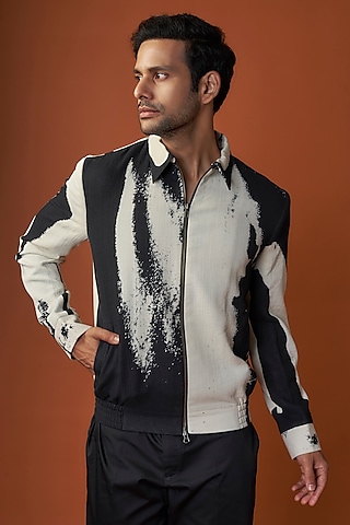 Black & White Cotton Digital Printed Jacket by Countrymade