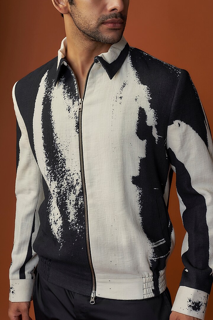 Black & White Cotton Digital Printed Jacket by Countrymade at Pernia's Pop Up Shop