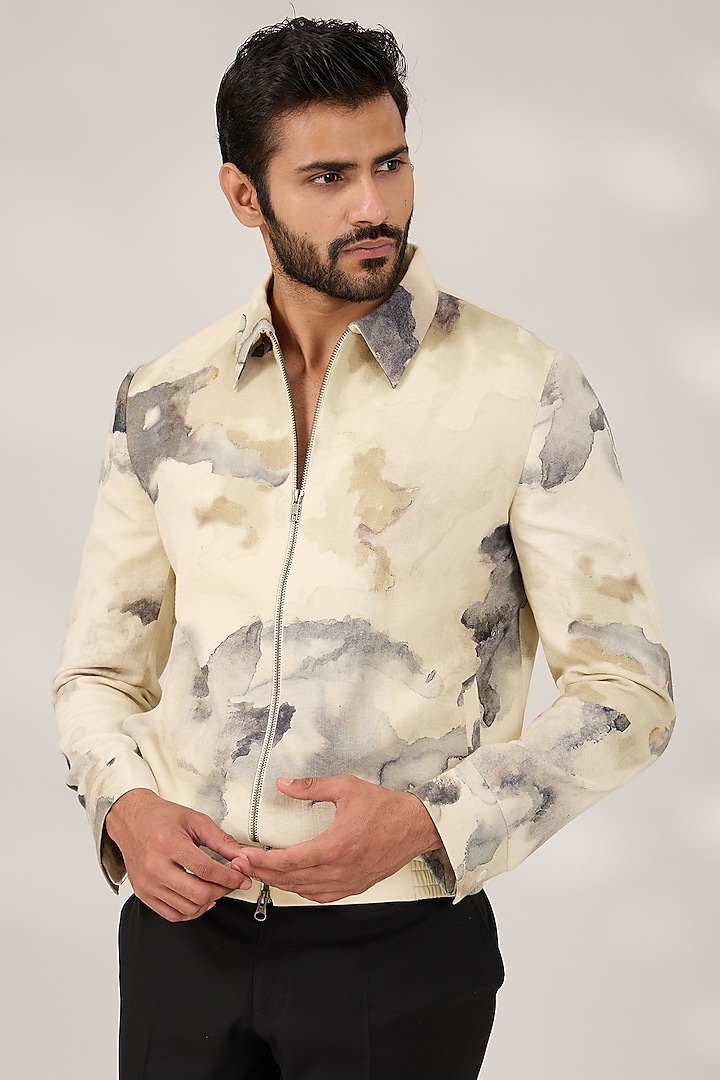 Ivory Cotton Chromite Printed Jacket by Countrymade