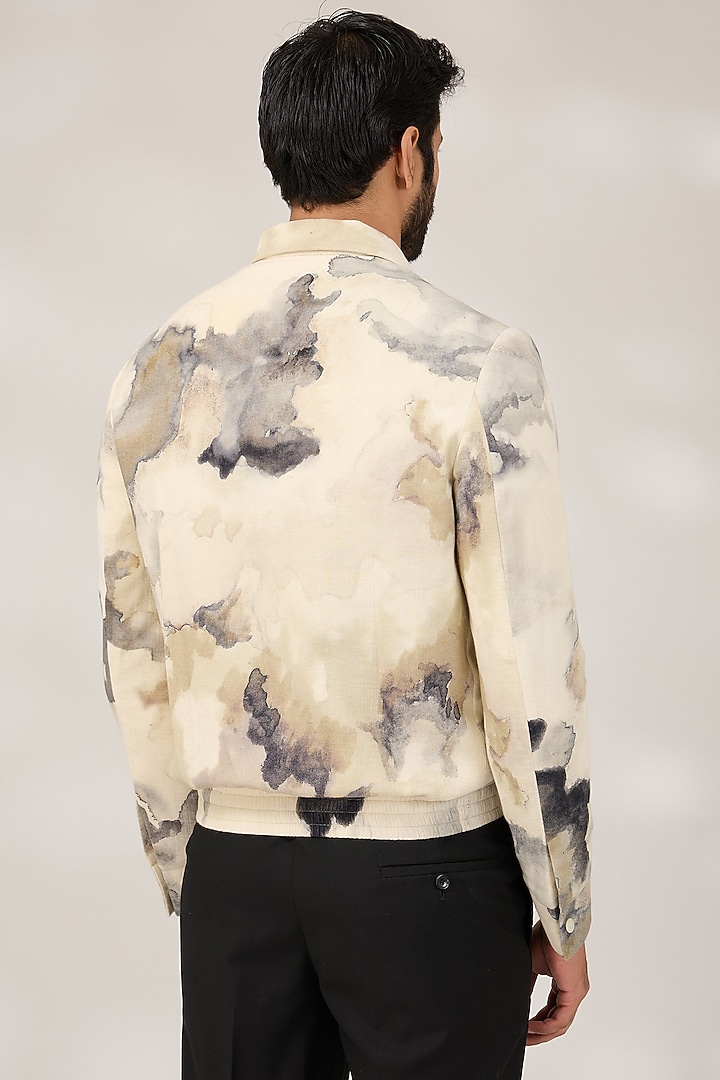 Ivory Cotton Chromite Printed Jacket by Countrymade at Pernia's Pop Up Shop