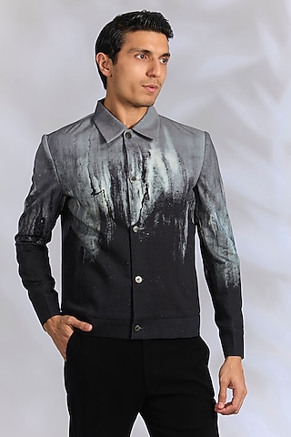 Multi-Colored Cotton Silk & Linen Jacket by Countrymade