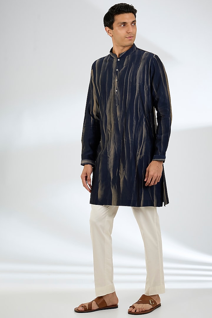 Navy Blue Chanderi Kurta by Countrymade