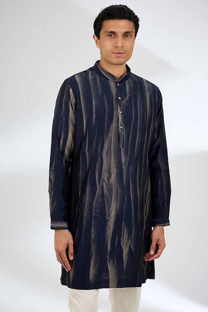 Navy Blue Chanderi Kurta by Countrymade at Pernia's Pop Up Shop