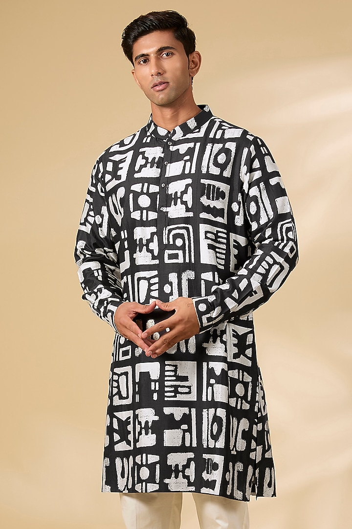 Black & Ivory Chanderi Kurta by Countrymade