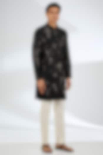 Black & Brown Chanderi Kurta by Countrymade