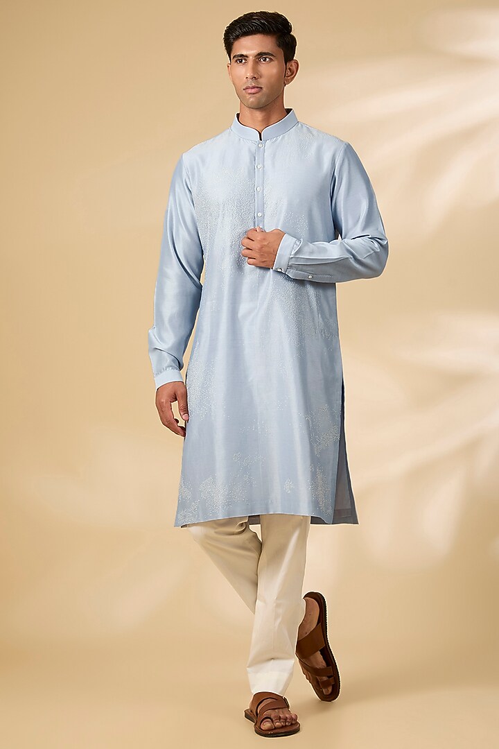 Light Blue Chanderi Kurta Set by Countrymade