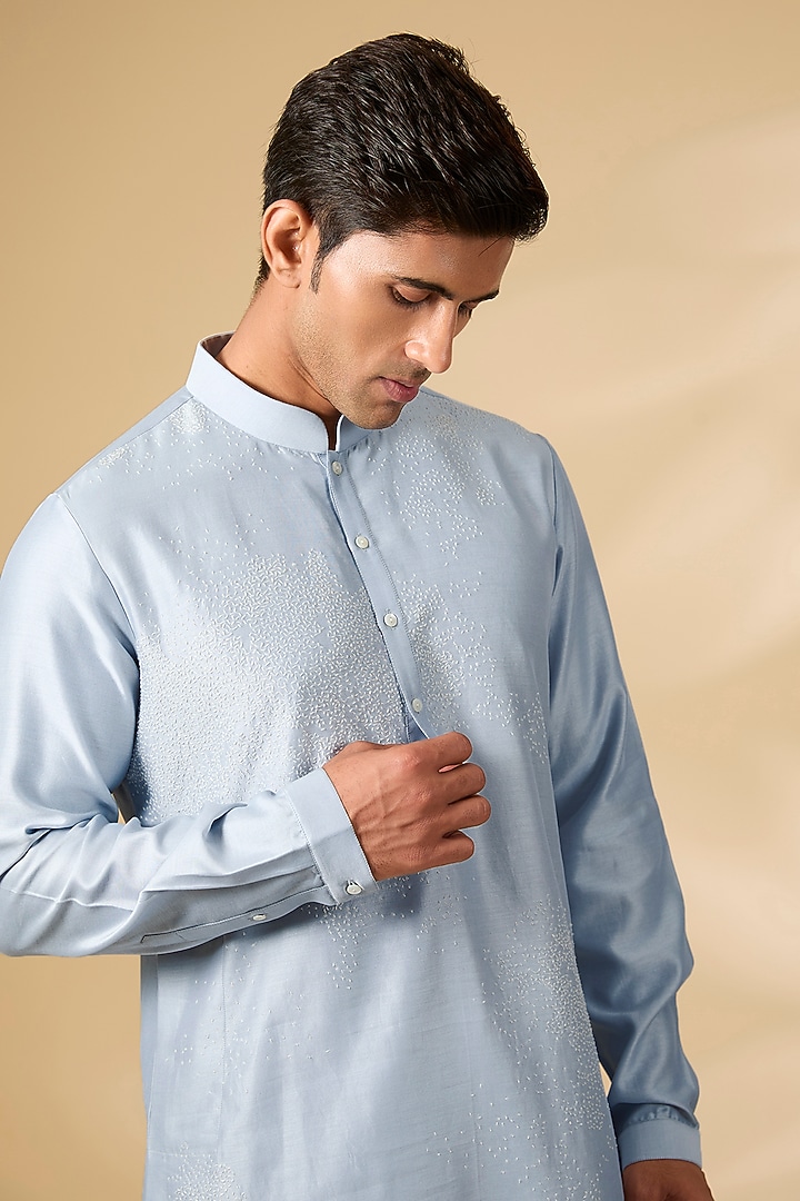Light Blue Chanderi Kurta Set by Countrymade at Pernia's Pop Up Shop