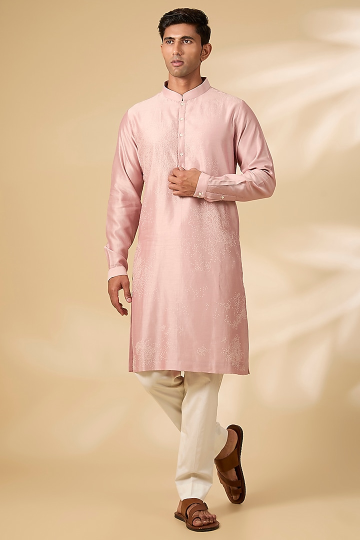 Old Rose Chanderi Kurta Set by Countrymade