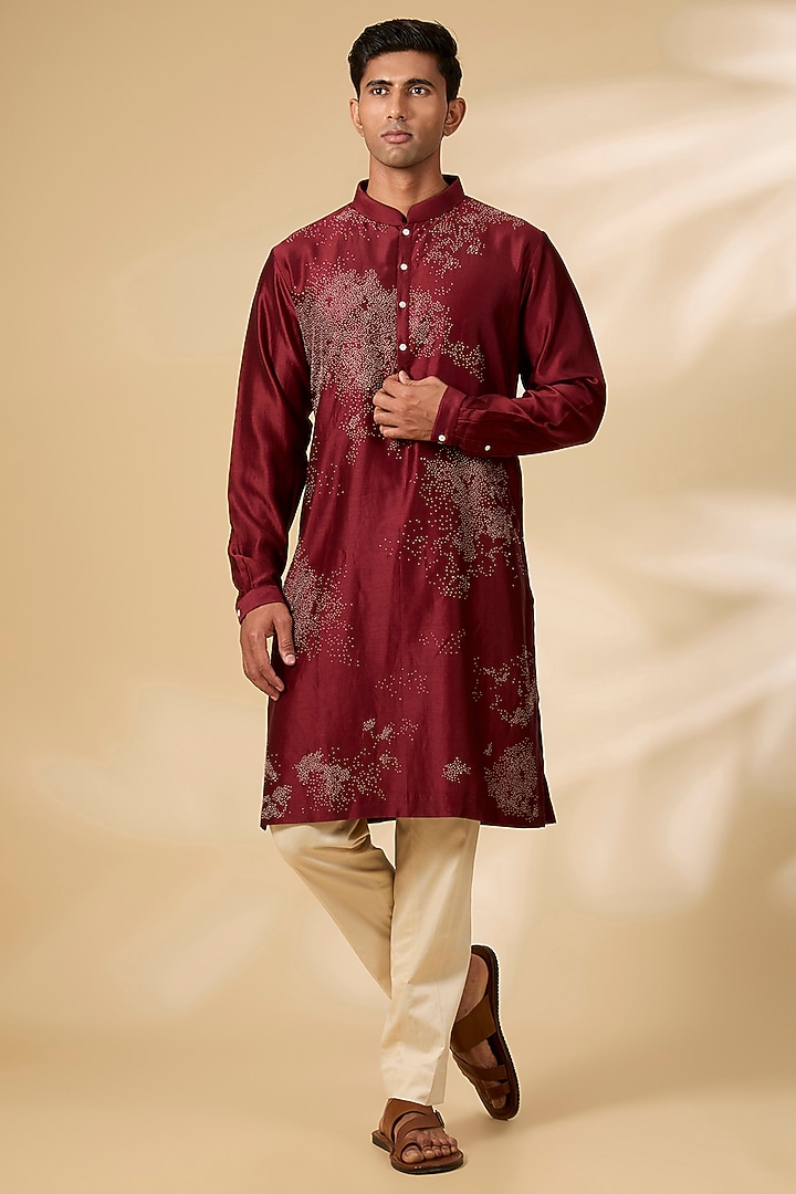 Maroon Chanderi Kurta Set by Countrymade