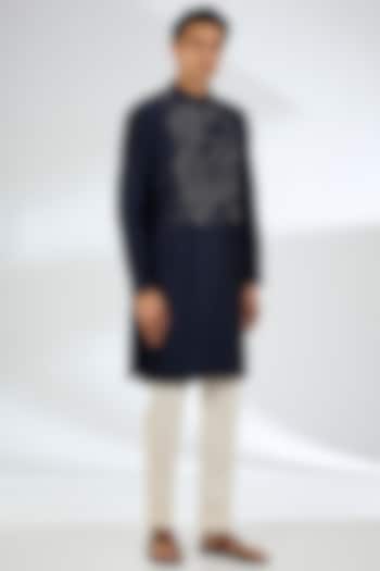 Navy Chanderi Kurta Set by Countrymade