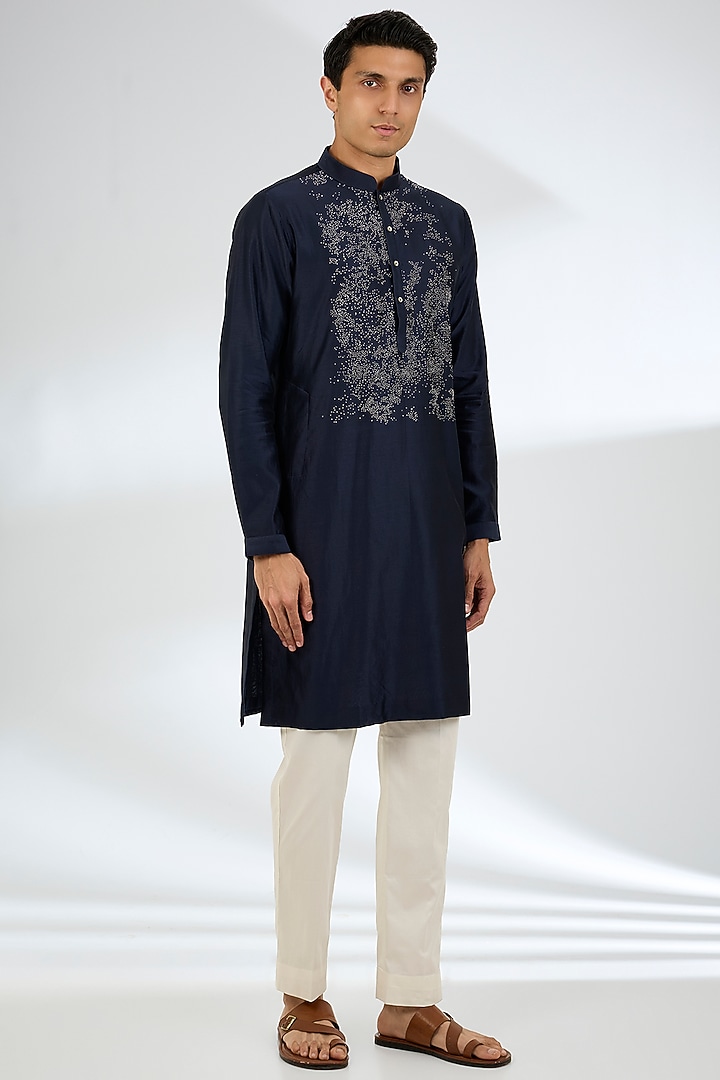 Navy Chanderi Kurta Set by Countrymade