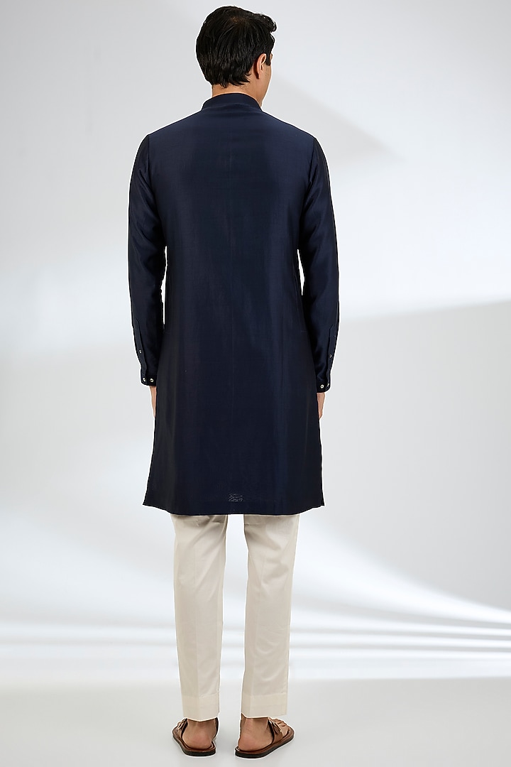 Navy Chanderi Kurta Set by Countrymade at Pernia's Pop Up Shop