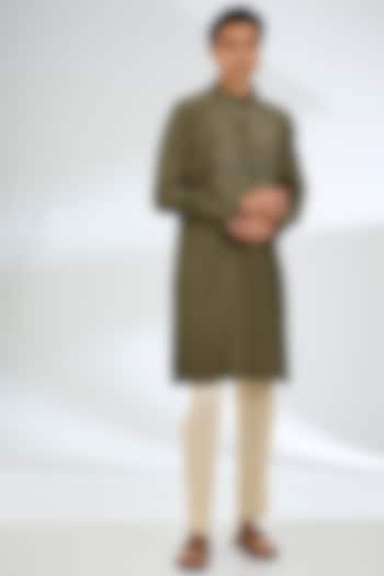 Olive Chanderi Kurta Set by Countrymade