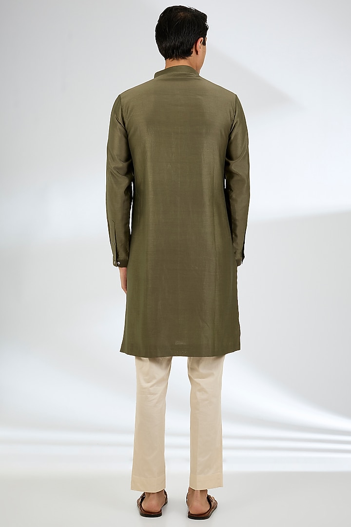 Olive Chanderi Kurta Set by Countrymade at Pernia's Pop Up Shop