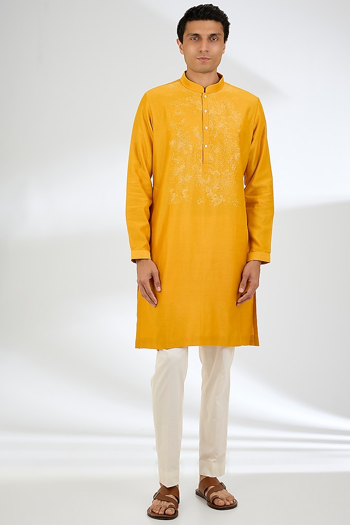 Mustard Chanderi Kurta Set by Countrymade