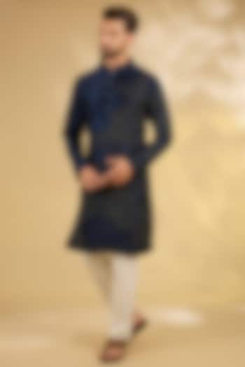 Navy & Grey Chanderi Kurta Set by Countrymade at Pernia's Pop Up Shop