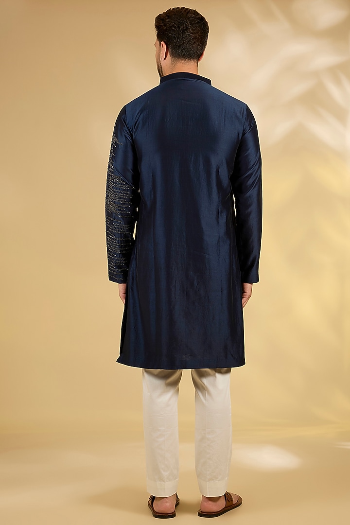 Navy & Grey Chanderi Kurta Set by Countrymade at Pernia's Pop Up Shop
