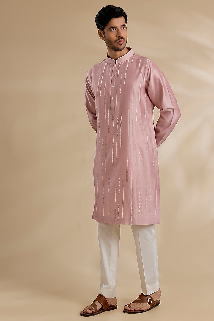 Old Rose Chanderi Kurta Set by Countrymade