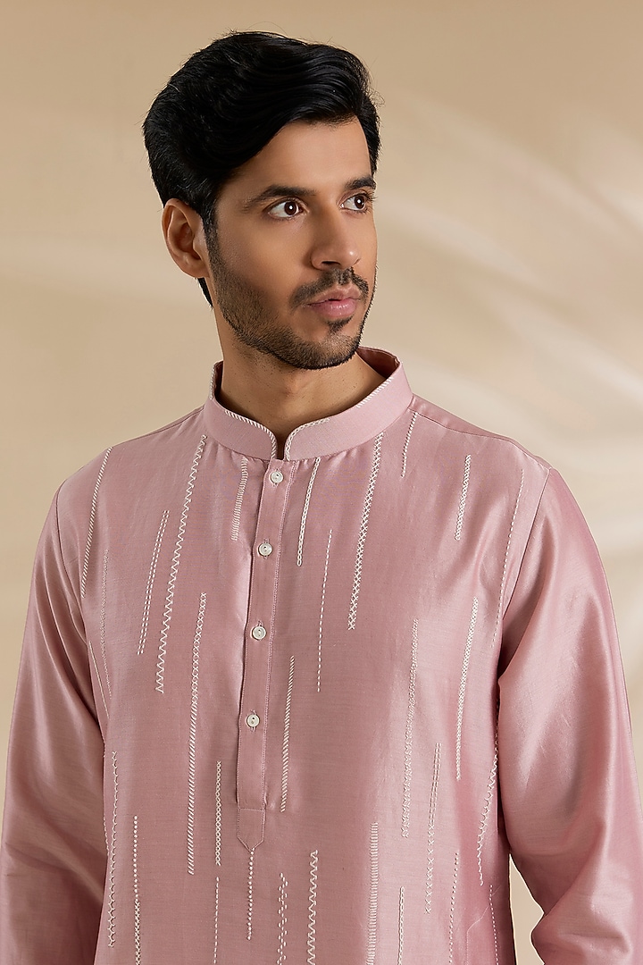 Old Rose Chanderi Kurta Set by Countrymade at Pernia's Pop Up Shop
