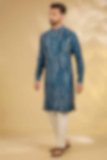 Steel Blue Cotton Chanderi Kurta Set by Countrymade at Pernia's Pop Up Shop