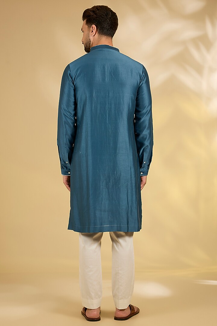 Steel Blue Cotton Chanderi Kurta Set by Countrymade at Pernia's Pop Up Shop