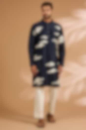 Navy Blue Chanderi Kurta Set by Countrymade at Pernia's Pop Up Shop