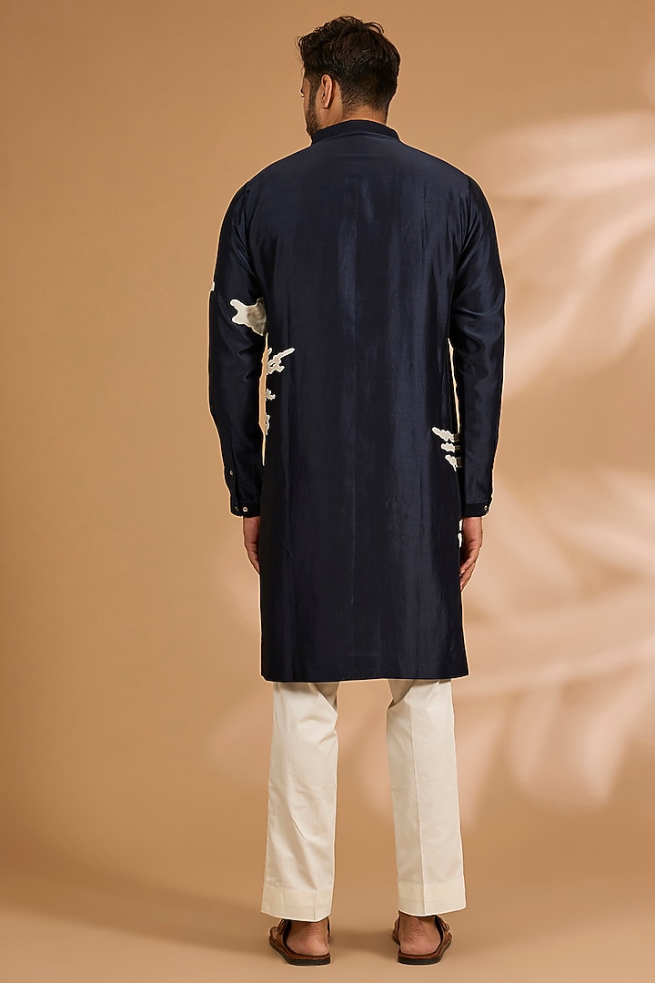 Navy Blue Chanderi Kurta Set by Countrymade at Pernia's Pop Up Shop