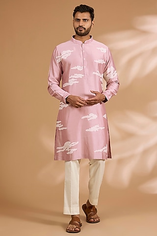 Old Rose Chanderi Kurta Set by Countrymade
