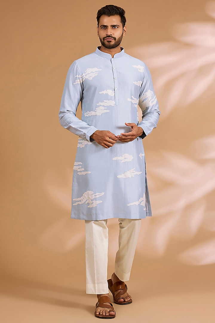 Light Blue Silk Kurta Set by Countrymade at Pernia's Pop Up Shop