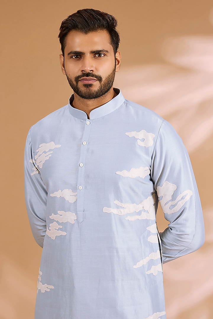 Light Blue Silk Kurta Set by Countrymade at Pernia's Pop Up Shop