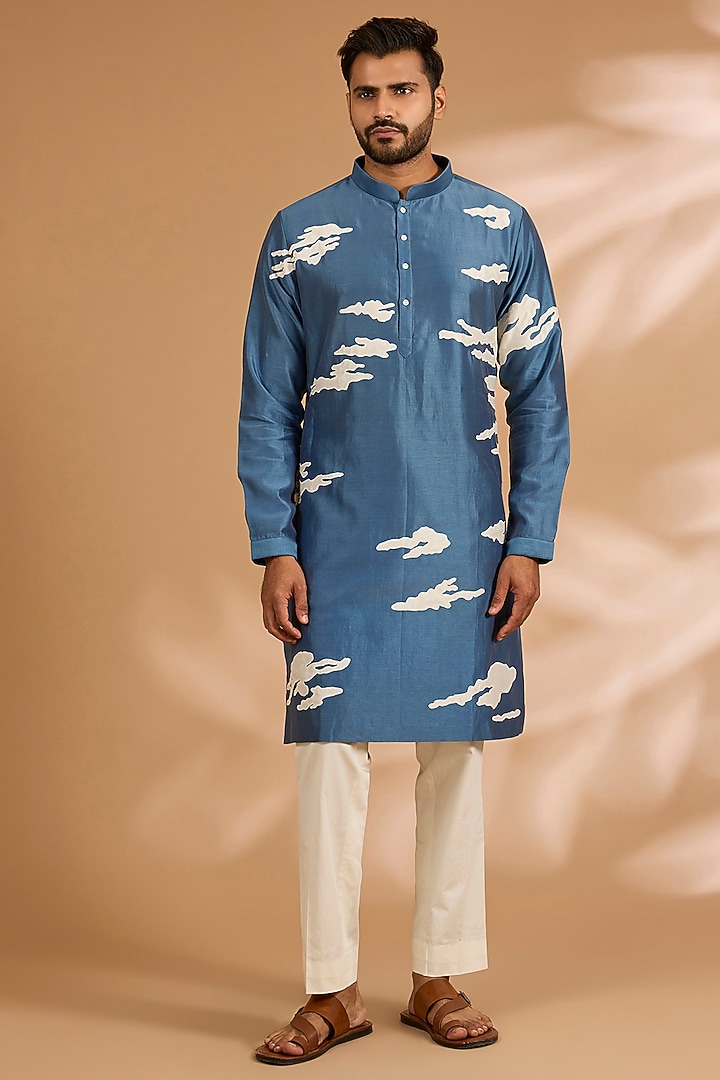 Steel Blue Chanderi Kurta Set by Countrymade