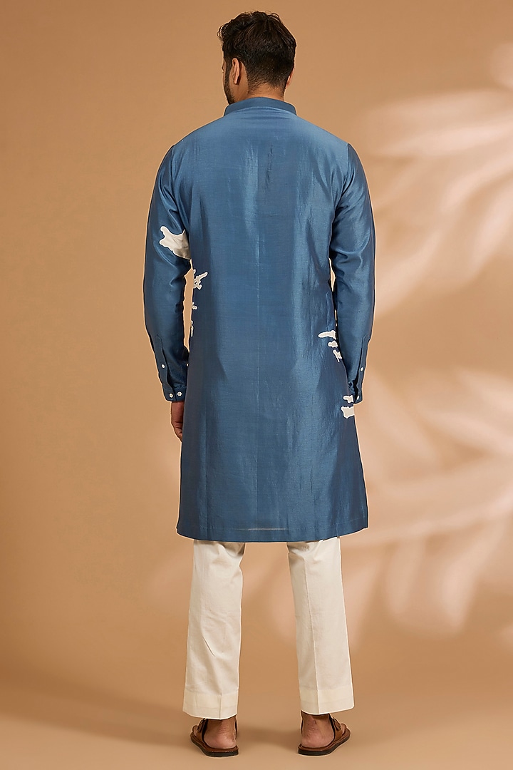 Steel Blue Chanderi Kurta Set by Countrymade at Pernia's Pop Up Shop