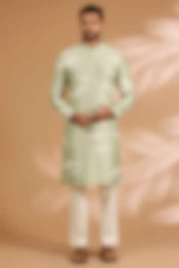 Pista Green Chanderi Kurta Set by Countrymade