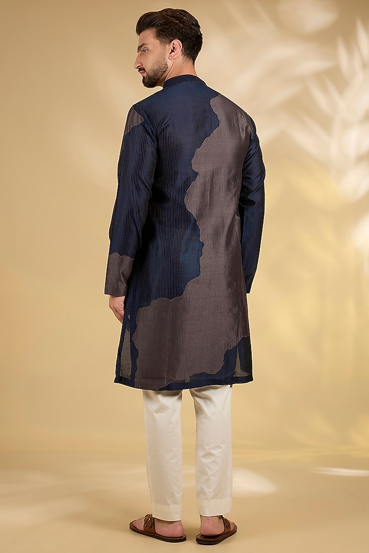 Navy & Grey Cotton Chanderi Kurta Set by Countrymade at Pernia's Pop Up Shop