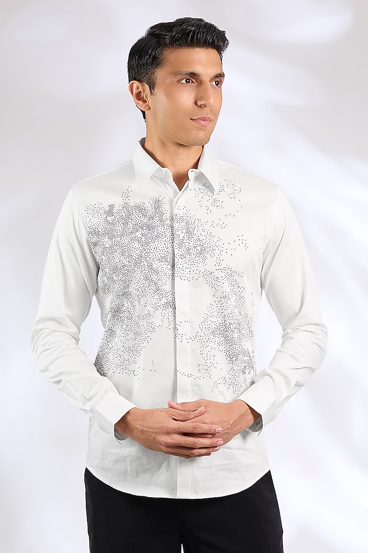 Ivory Cotton Satin Emroidered Shirt by Countrymade at Pernia's Pop Up Shop