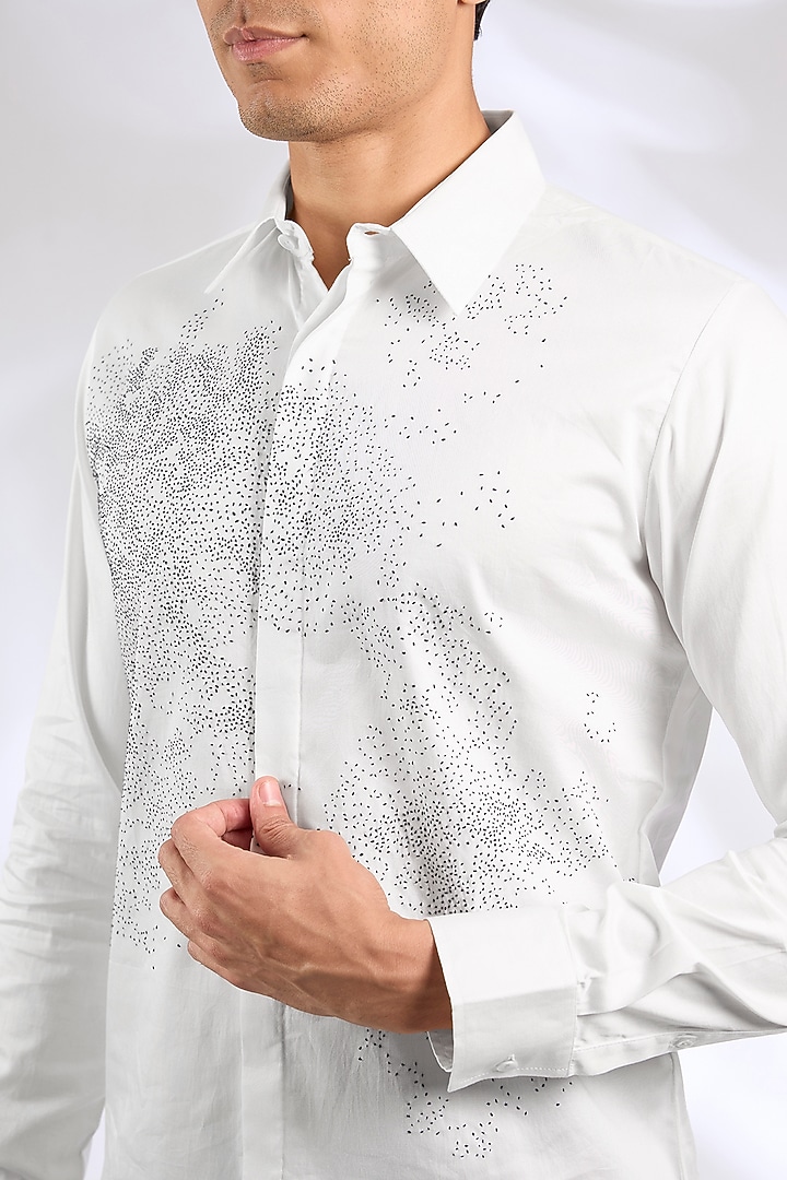 Ivory Cotton Satin Embroidered Party Wear Shirt by Countrymade at Pernia's Pop Up Shop