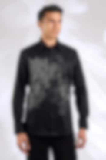 Black Cotton Satin Embroidered Shirt by Countrymade at Pernia's Pop Up Shop