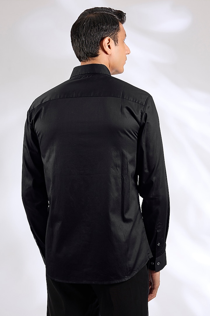 Black Cotton Satin Embroidered Shirt by Countrymade at Pernia's Pop Up Shop