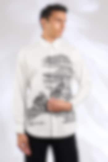 Ivory Cotton Satin Embroidered Wedding Shirt by Countrymade at Pernia's Pop Up Shop