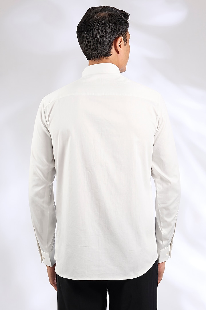 Ivory Cotton Satin Embroidered Wedding Shirt by Countrymade at Pernia's Pop Up Shop