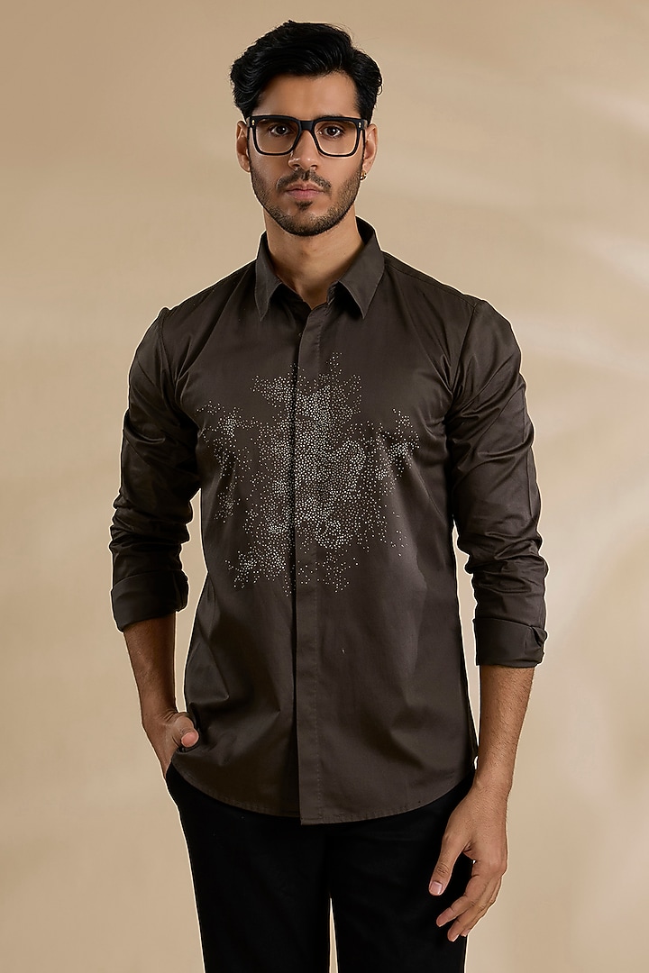 Brown Cotton Shirt by Countrymade