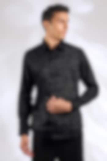 Black Cotton Satin Embroidered Shirt by Countrymade at Pernia's Pop Up Shop