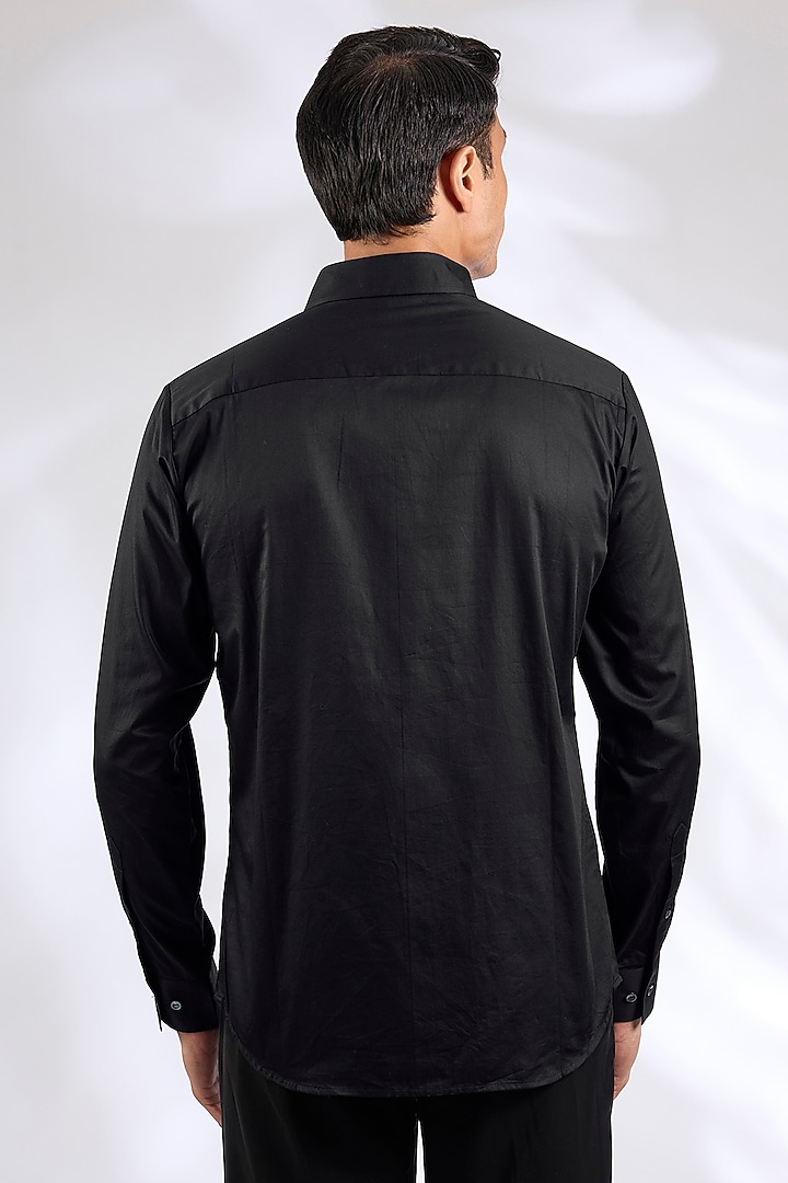 Black Cotton Satin Embroidered Shirt by Countrymade at Pernia's Pop Up Shop