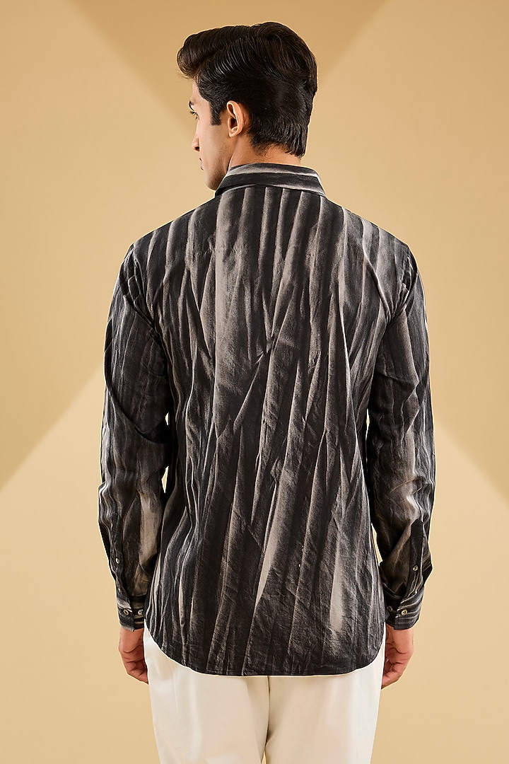 Black Cotton Satin Printed Wedding Shirt by Countrymade at Pernia's Pop Up Shop