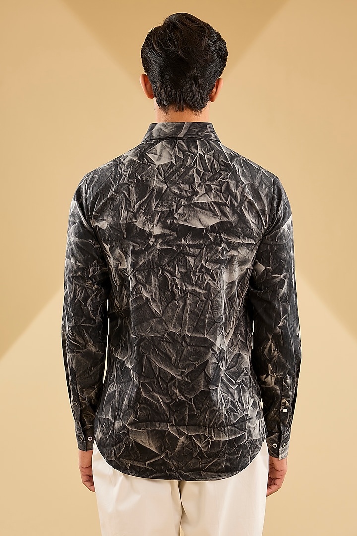 Black Cotton Satin Printed Wedding Shirt by Countrymade at Pernia's Pop Up Shop