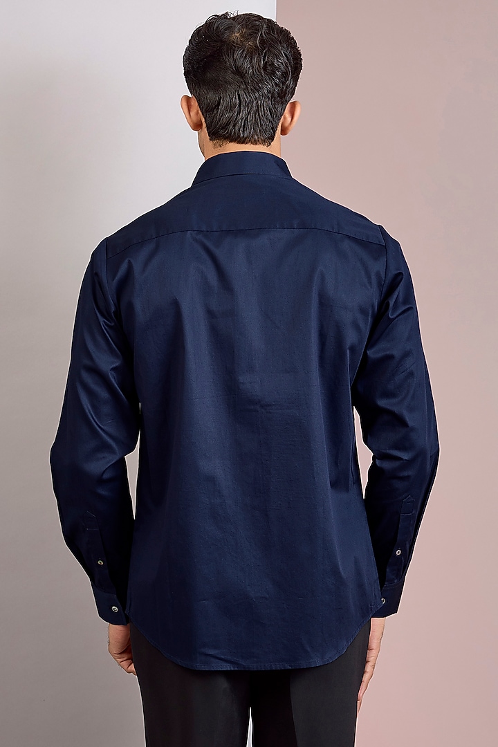 Navy Cotton Satin Party Wear Shirt by Countrymade at Pernia's Pop Up Shop