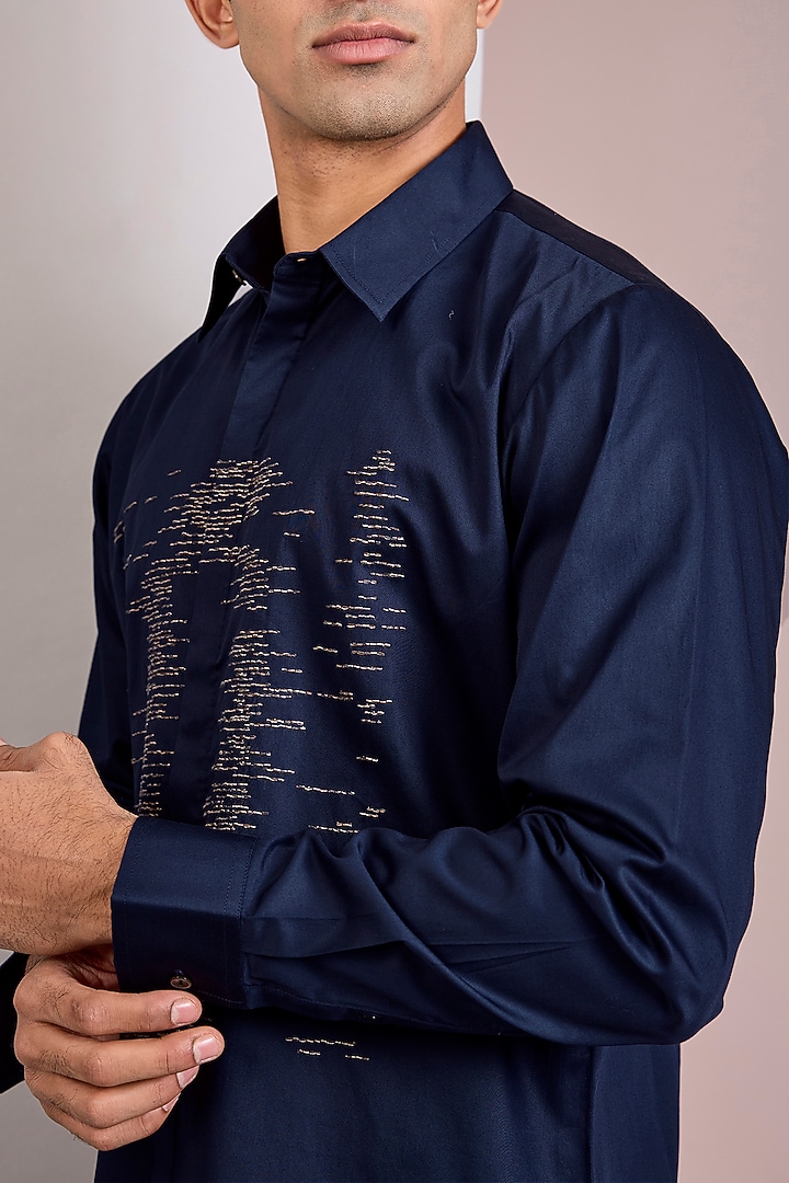 Navy Cotton Satin Party Wear Shirt by Countrymade at Pernia's Pop Up Shop