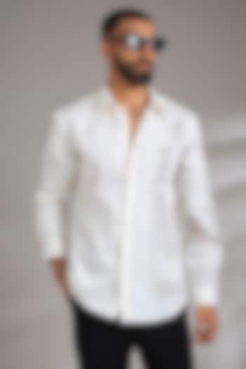 Ivory Cotton Satin Embroidered Wedding Shirt by Countrymade at Pernia's Pop Up Shop